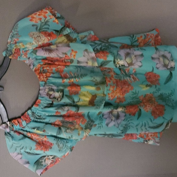 Womens Decree Peasant Style Sleeveless Top. Teal/Multi. Sz M. New W/O Tag. - Picture 2 of 8